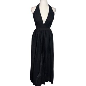Bebe Black Formal Maxi Dress Sz 4 Halter Front Open Split Whimsigoth Prom